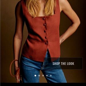 Sezane Zelinda Blouse Vest FR 36 Chestnut RustRed Sleeveless Buttoned 100% Linen